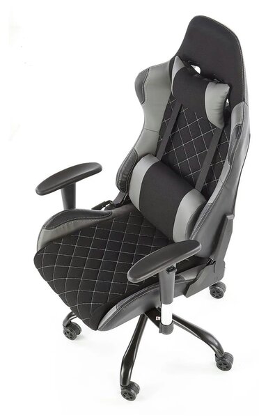 Scaun gaming DRAKE, negru/gri, stofa, 69x62x127/134 cm