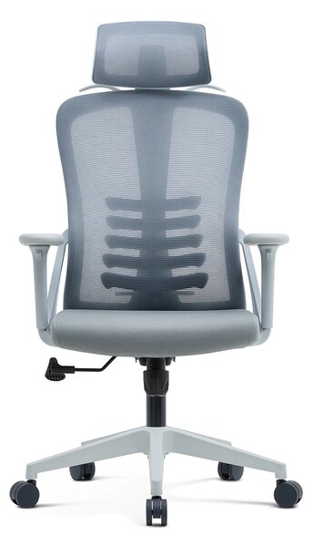 NICOLE-H Scaun ergonomic, cotiere 4D, tetiera 2D, suport lombar ajustabil, umeras, spatar Mesh, sezut textil, Gri
