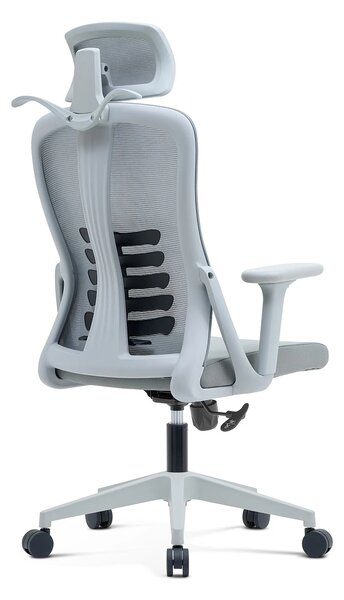 NICOLE-H Scaun ergonomic, cotiere 4D, tetiera 2D, suport lombar ajustabil, umeras, spatar Mesh, sezut textil, Gri