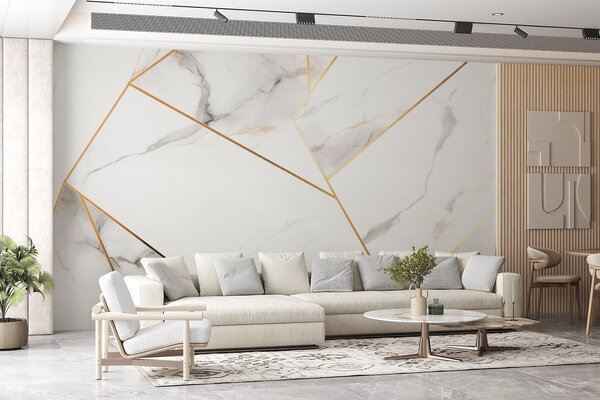 Tapet Imitarea unei suprafețe de marmură cu un model geometric galben, Fototapet Modern, w09363 : Uwalls.ro