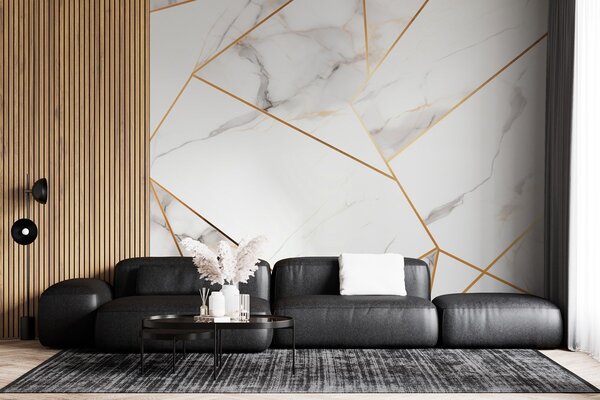 Tapet Imitarea unei suprafețe de marmură cu un model geometric galben, Fototapet Modern, w09363 : Uwalls.ro