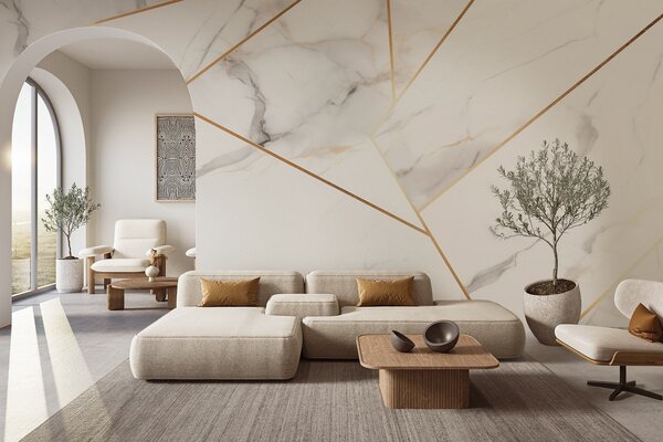 Tapet Imitarea unei suprafețe de marmură cu un model geometric galben, Fototapet Modern, w09363 : Uwalls.ro