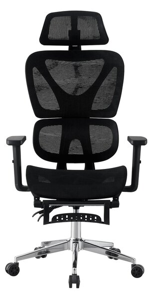 RIGACHAIR Scaun ergonomic, cotiere 2D, tetiera 2D, recliner 155°, suport picioare, Full Mesh, Negru