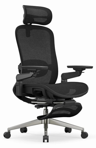 SYNO-H-MF Scaun ergonomic, suport lombar cu Masaj, sezut translatabil, cotiere 6D, tetiera 2D, suport picioare, Mesh, Negru