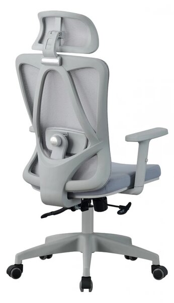 Scaun ergonomic, suport lombar reglabil, tetiera reglabila, cotiera 2D, reglare pe inaltime, mecanism inclinare/blocare in 3 pozitii, pivotant, Mesh, Gri