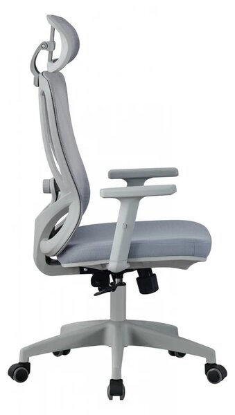 Scaun ergonomic, suport lombar reglabil, tetiera reglabila, cotiera 2D, reglare pe inaltime, mecanism inclinare/blocare in 3 pozitii, pivotant, Mesh, Gri