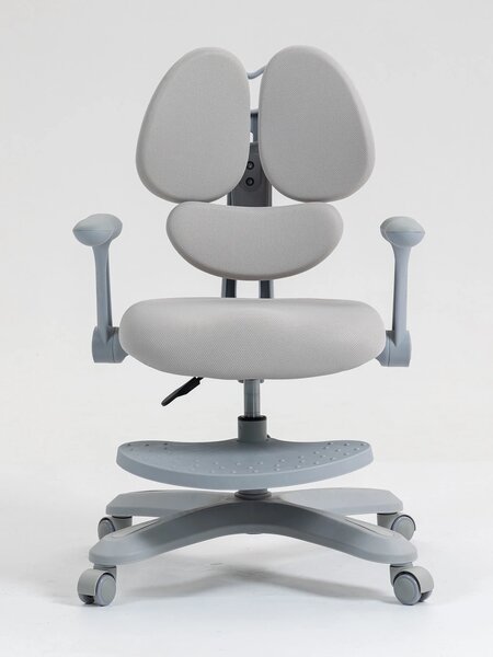 RIKKY Scaun ergonomic pentru copii, spatar si suport lombar reglabile, huse detasabile, suport picioare reglabil, rotativ, Gri