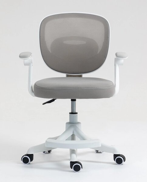 Scaun ergonomic pentru copii, suport lombar, suport picioare reglabil, rotativ, Gri