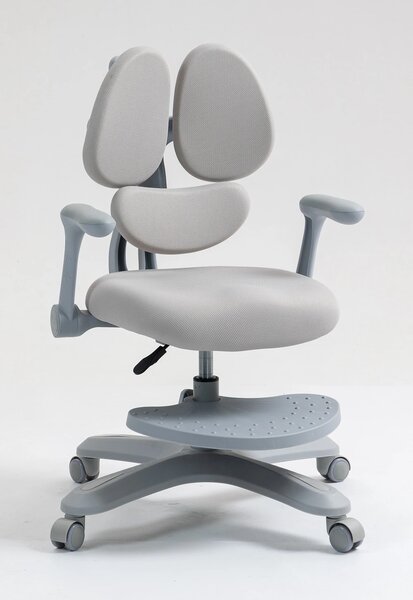 RIKKY Scaun ergonomic pentru copii, spatar si suport lombar reglabile, huse detasabile, suport picioare reglabil, rotativ, Gri