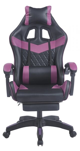 Scaun gaming, sistem iluminare bandă LED RGB, masaj în perna lombară, suport picioare, Negru/Mov