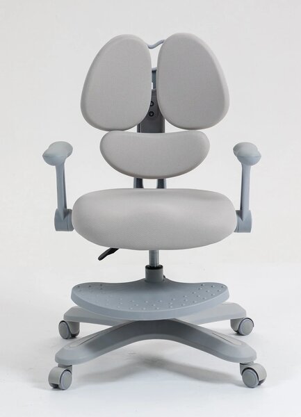 RIKKY Scaun ergonomic pentru copii, spatar si suport lombar reglabile, huse detasabile, suport picioare reglabil, rotativ, Gri