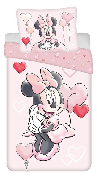 Lenjerie de pat pentru copii roz din bumbac pentru pat de o persoană 140x200 cm Minnie "Balloon" – Jerry Fabrics