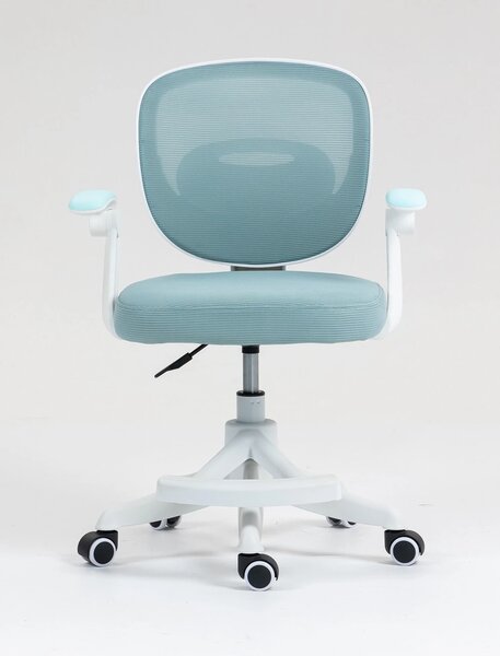 Scaun ergonomic pentru copii, suport lombar, suport picioare reglabil, rotativ, Albastru