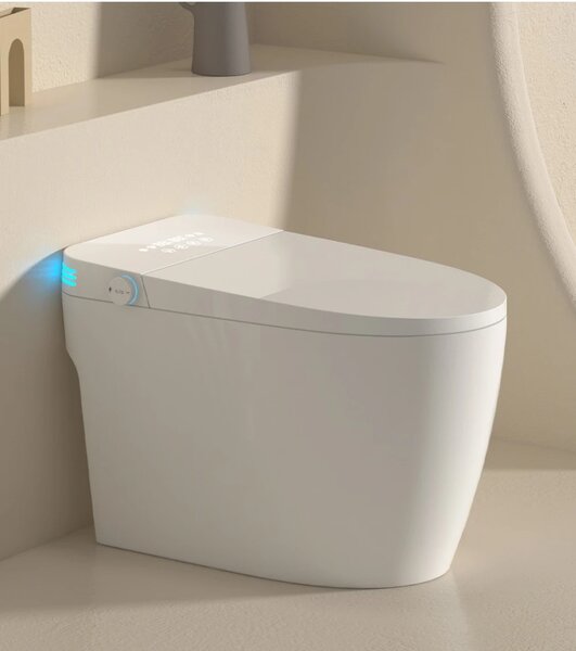 Smart WC 822 – Vas de Toaletă Inteligent cu Bideu, Sterilizare UV, Deschidere/Închidere automată, Senzor picior, Control inteligent al Temperaturii, Uscare aer cald, Iluminare de noapte, Afișaj LED, Telecomandă, Ceramică, Alb