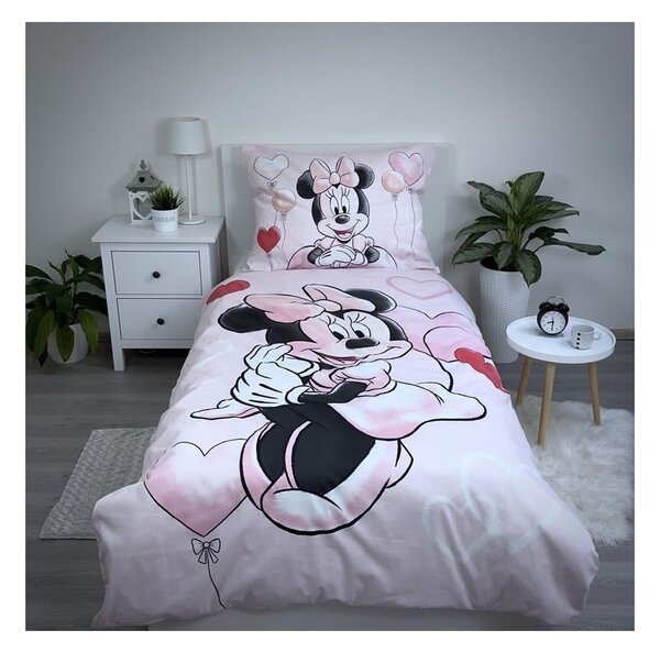 Lenjerie de pat pentru copii roz din bumbac pentru pat de o persoană 140x200 cm Minnie "Balloon" – Jerry Fabrics