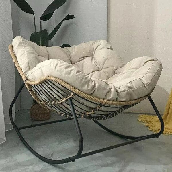 Balansoar metalic pentru interior si exterior, scaun tip ou cu pernă captusita, Bej
