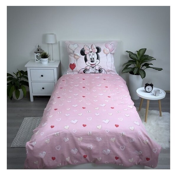 Lenjerie de pat pentru copii roz din bumbac pentru pat de o persoană 140x200 cm Minnie "Balloon" – Jerry Fabrics