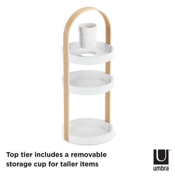 Organizator de baie alb/în culoare naturală din lemn Bellwood – Umbra