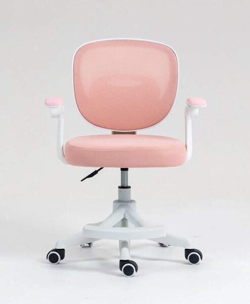 Scaun ergonomic pentru copii, suport lombar, suport picioare reglabil, rotativ, Roz