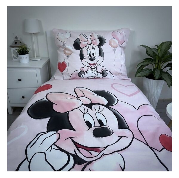 Lenjerie de pat pentru copii roz din bumbac pentru pat de o persoană 140x200 cm Minnie "Balloon" – Jerry Fabrics