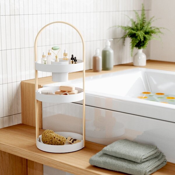 Organizator de baie alb/în culoare naturală din lemn Bellwood – Umbra