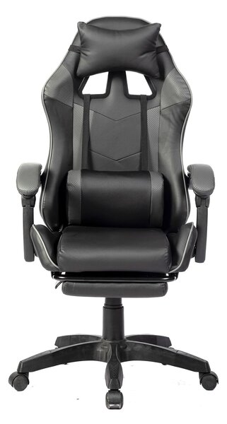 Scaun gaming, masaj în perna lombară, suport picioare, PU, Negru/Gri