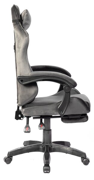 Scaun gaming, masaj în perna lombară, suport picioare, textil, Gri