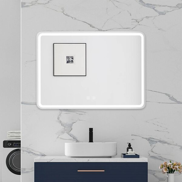 Oglindă baie, Multifuncțională, Iluminare LED Touch, Intensitate reglabila, Sistem Dezaburire, 70x50 cm