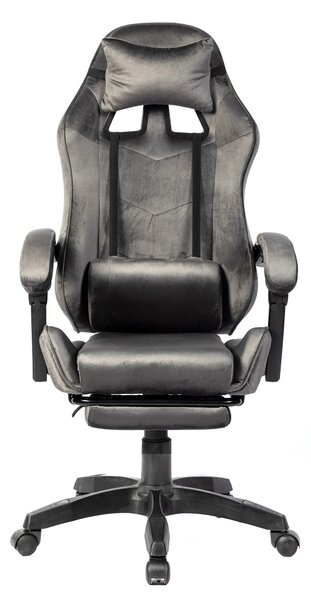 Scaun gaming, masaj în perna lombară, suport picioare, textil, Gri