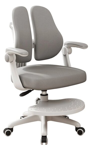 Scaun ergonomic pentru copii, spatar reglabil inaltime si adancime, suport picioare reglabil, rotativ, Gri