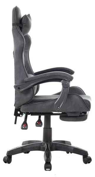 Scaun gaming, masaj în perna lombară, suport picioare, textil, Negru