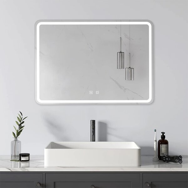 Oglindă baie, Multifuncțională, Iluminare LED Touch, Intensitate reglabila, Sistem Dezaburire, 70x50 cm
