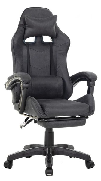 Scaun gaming, masaj în perna lombară, suport picioare, textil, Negru
