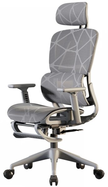 Scaun ergonomic, functie translatie sezut, cotiere reglabile 3D, tetiera 3D, suport lombar reglabil, spătar reglabil inaltime, pivotant, suport picioare, Gri