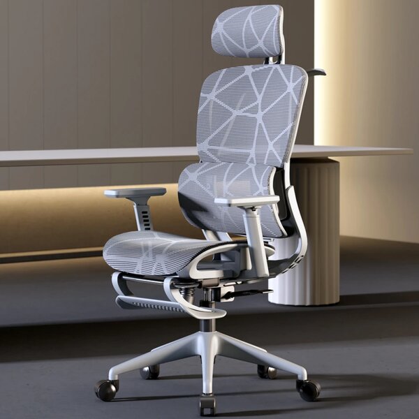 Scaun ergonomic, functie translatie sezut, cotiere reglabile 3D, tetiera 3D, suport lombar reglabil, spătar reglabil inaltime, pivotant, suport picioare, Gri