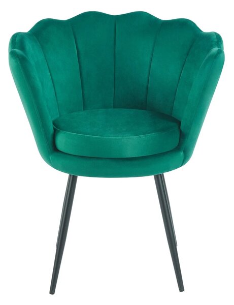 Scaun dining, picioare metalice finisaj negru, tapiterie catifea, Verde