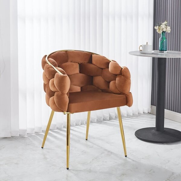 Scaun dining, tapiterie catifea, cadru metalic auriu, Maro Rufous