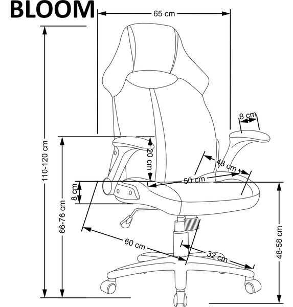Scaun birou BLOOM, roz/negru, stofa clasica/metal, 65x60x110/120 cm