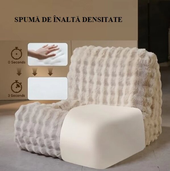Canapea tip fotoliu, din spumă de înaltă densitate, fără asamblare, țesătură din velur, Bej