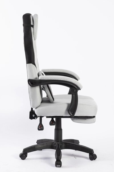Scaun gaming, suport lombar cu masaj, rabatabil 90°-135°, suport picioare, material textil respirabil, Gri deschis