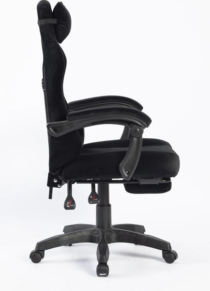 Scaun gaming, masaj în perna lombară, suport picioare, negru, catifea