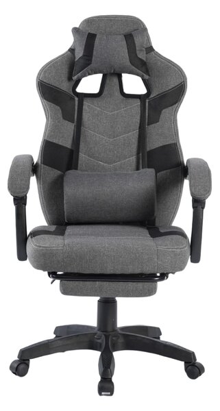 Scaun gaming, suport lombar cu masaj, rabatabil, suport picioare, material textil, Gri