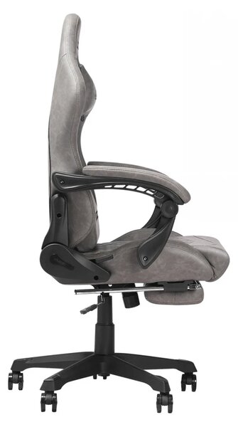 Scaun gaming ergonomic MUSSO 280FG Seria Shark, suport lombar, tetieră, suport pentru picioare, pivotant, mărimea XL, piele PU, Gri