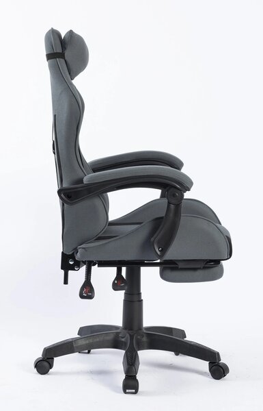 Scaun gaming, masaj în perna lombară, suport picioare, textil, Gri