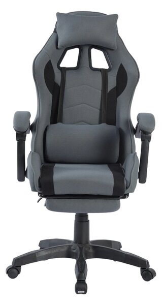 Scaun gaming, masaj în perna lombară, suport picioare, textil, Gri