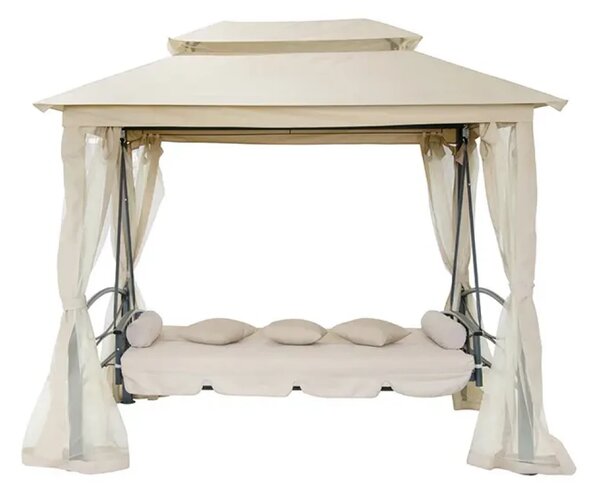 Foisor de gradină cu balansoar, canapea 3 locuri, pavilion gradina cu plasa tantari, cadru metalic, 252x175x250 cm, Bej