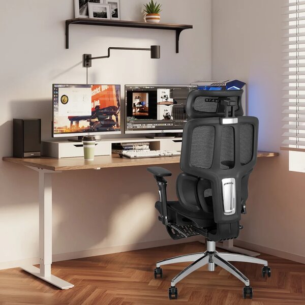 Scaun ergonomic MUSSO H80 PRO, șezut translatabil, cotiere 6D, suport lombar dinamic, spătar reglabil înălțime, tetieră 3D, suport picioare, mecanism multifunctional inclinare/blocare, pivotant, Mesh, Negru