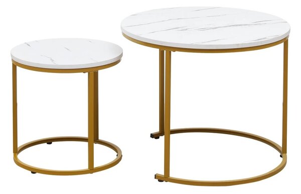 Set doua mese de cafea, design rotund, MDF, cadru metalic, Alb