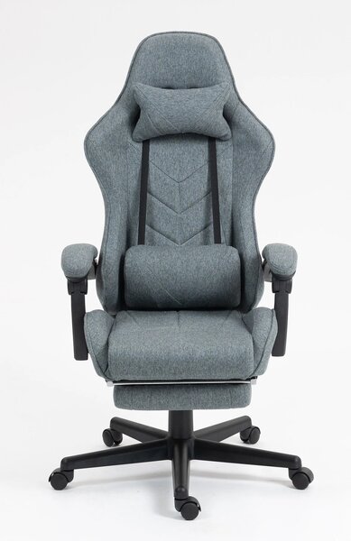 Scaun gaming, masaj în perna lombară, suport picioare, textil, Gri