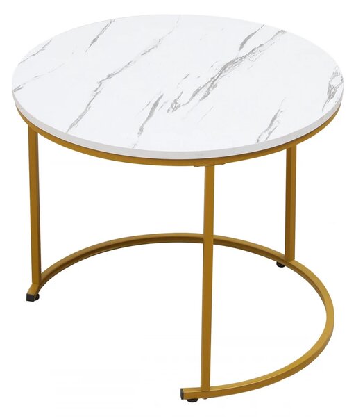 Set doua mese de cafea, design rotund, MDF, cadru metalic, Alb